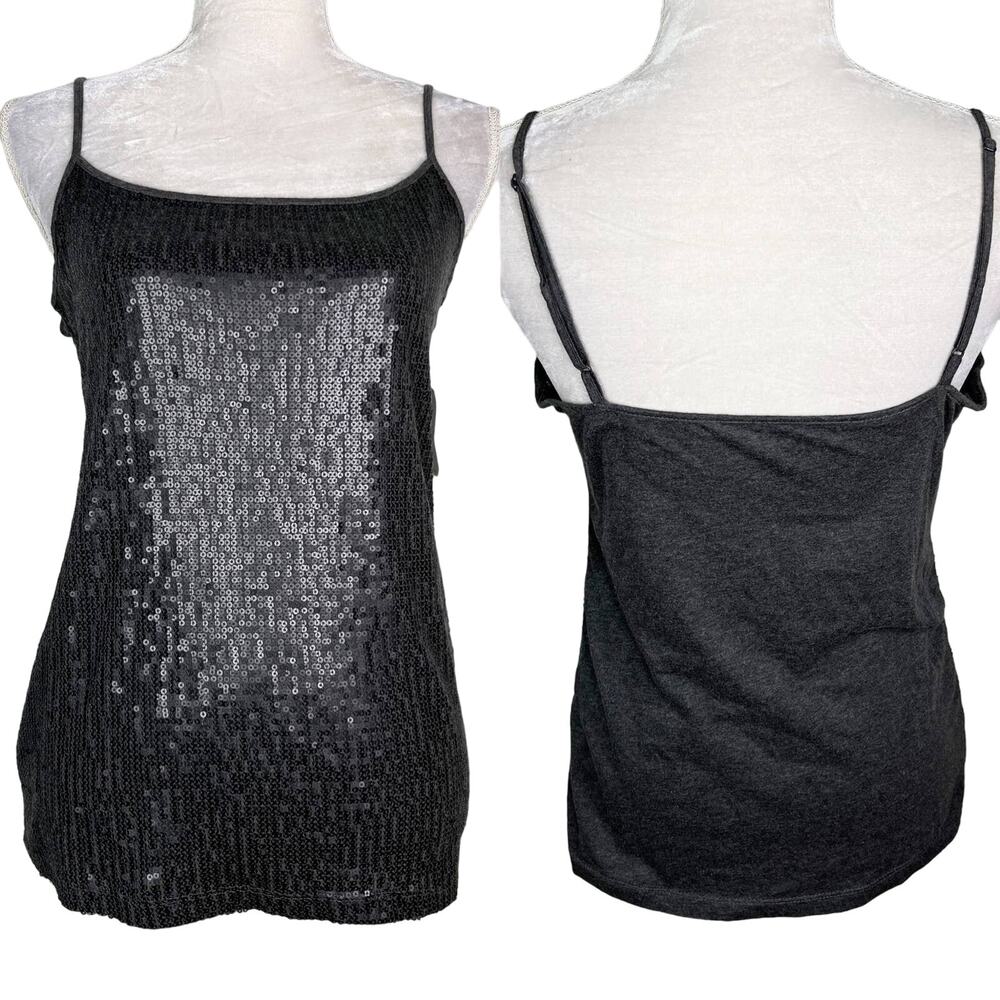 Ann Taylor LOFT Tank Camisole Gray Sequin Medium Adjustable New